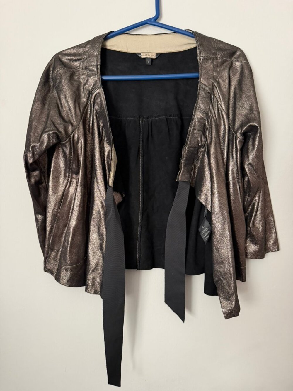 Rozae Nichols Womens Metallic Bronze %100 Genuine Leather - %100 Silk Jacket - S